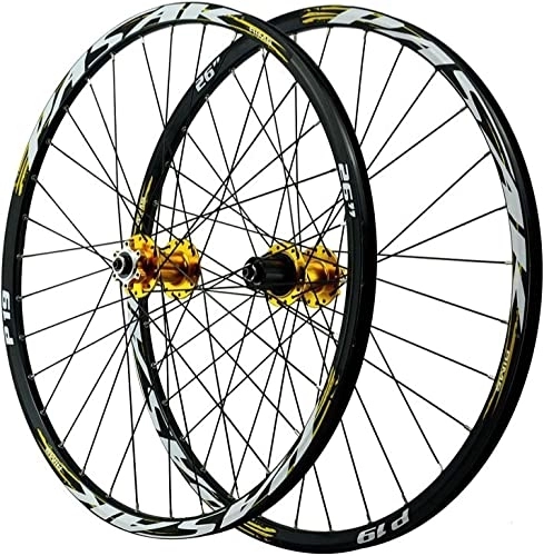 Mountainbike-Räder : QIUNI Vorder- und Hinterradsätze for Fahrräder, Sechs-Stift-Scheibenbremse, leicht zu zerlegende Räder, geeignet for Geschwindigkeiten von 7 / 8 / 9 / 10 / 11 Rennräder, Mountainbikes (Color : Gold, Size :