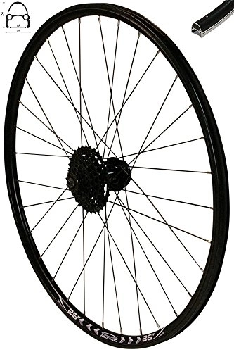 Mountainbike-Räder : Redondo 26 Zoll Hinterrad Laufrad Felge Schwarz Disc + 8-Fach Shimano Kassette