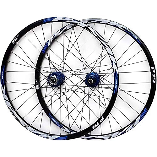 Mountainbike-Räder : Zatnec Fahrrad Laufradsatz 26 / 27.5 / 29 MTB Hinterrad Vorderrad Doppelwandige Alufelge Scheibenbremse Kassette Nabe 7 / 8 / 9 / 10 / 11 Gang 32 Loch Schnellspanner (Color : Blue Hub Blue Logo, Size : 29IN)