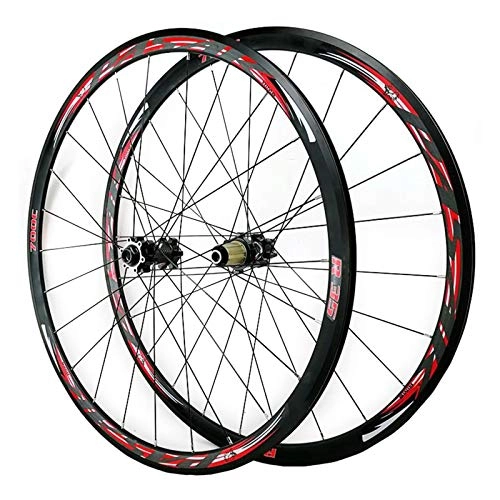 Mountainbike-Räder : ZFF 700C Vorderrad + Hinterrad Radsatz Scheibenbremse Cyclocross Straße Hybrid / Mountainbike V / C-Bremse 7 / 8 / 9 / 10 / 11 / 12 Fach Schwungräder (Color : Red, Size : Thru axle)