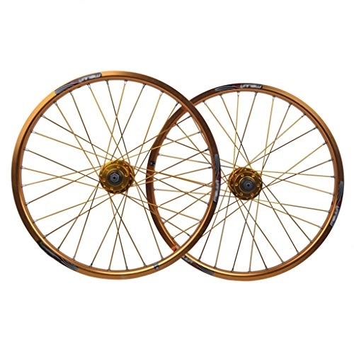 Mountainbike-Räder : ZWB Fahrrad Rad 20"Alloy Mountain Disc Doppelwandiges Kleines Rad Zusammenklappbares Fahrradradset Schnellverschluss-Scheibenbremsradnabe (Color : Golden Wheel Set, Size : 20 in)