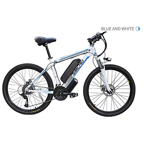 Elektrische Mountainbike : 26" Mountainbike E-Bike mit 350w 48v 10ah Abnehmbarer Akku Li-Ion Zellen, 50~70 Meilen Pedelec, 21-Gang, Kreuzfahrtmodus, Mechanische Scheibenbremsen vorne und hinten, White Blue