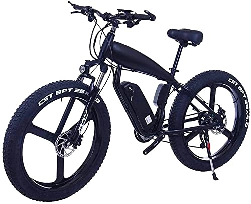 Elektrische Mountainbike : 26 Zoll 21 / 24 / 27 Speed ​​Elektro Mountainbikes Mit 4, 0" Fat Snow Fahrräder Doppelscheibenbremsen Bremsen Beach Cruiser Herren Sport E-Bikes (Color : 15Ah, Size : Black-B) Outdoor Riding