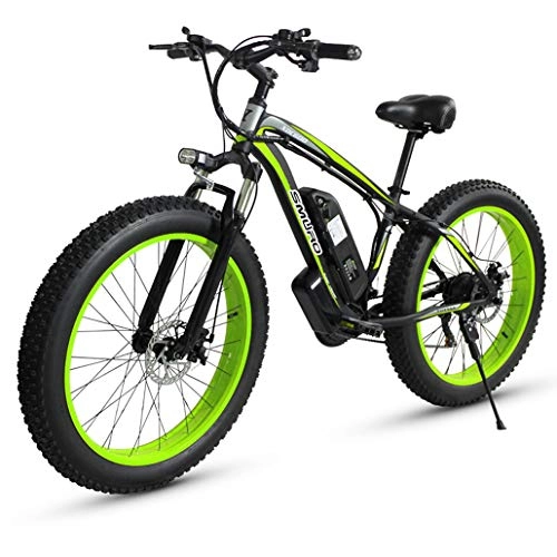 Elektrische Mountainbike : 26 Zoll Adult Fat Tire Elektro Mountainbike, 350W Aluminiumlegierung Off-Road Schnee Bikes, 36 / 48V 10 / 15AH Lithium-Batterie, 27-Gang, Grün, 48V15AH