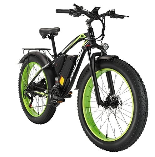 Elektrische Mountainbike : 26 Zoll E-Bike Mountainbike, mit Hinterradmotor 48V | 85 Nm | 624Wh (70KM) Abnehmbare Lithium-Batterie | Hydraulische Brake | Shimano 21-Gang | 4, 0" Fette Reifen, grün