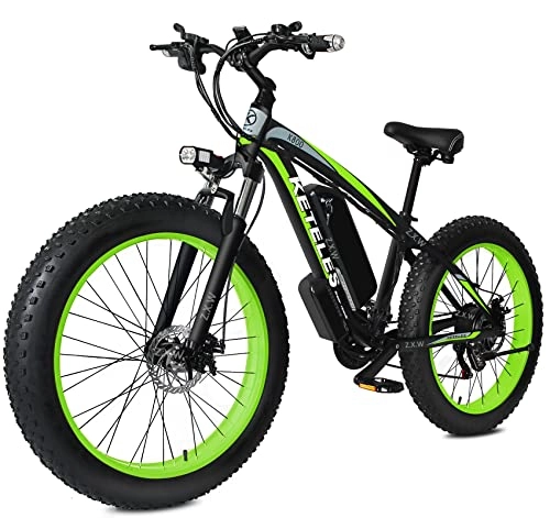 Elektrische Mountainbike : 26 Zoll Elektrofahrräder E Bike, Elektro Fahrrad mit 48V Abnehmbarer 17.5Ah Akku, Fettreifen Mountain / Schnee E-Bike für Erwachsene Herren Damen (Grün)