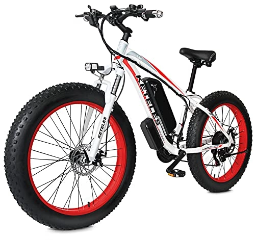 Elektrische Mountainbike : 26 Zoll Elektrofahrräder E Bike, Elektro Fahrrad mit 48V Abnehmbarer 17.5Ah Akku, Fettreifen Mountain / Schnee E-Bike für Erwachsene Herren Damen (Weiß Rot)
