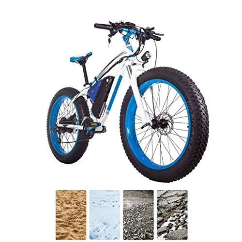 Elektrische Mountainbike : 26 Zoll Fettreifen Elektrofahrrad 1000 Watt 48V 16Ah Lithium-Batterie Vollfederung 4, 0 Fetten Reifen Hydraulische Scheibenbremse Shimano 21-Gang-Mountain E-Bike Fr Erwachsene (Color : White Blue)