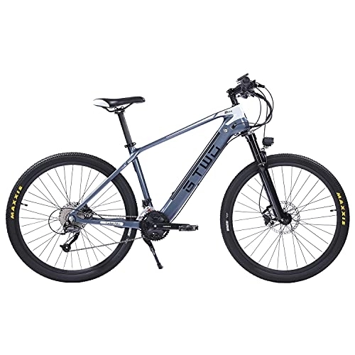 Elektrische Mountainbike : 27, 5 Zoll elektrisches Kohlefaser-Fahrrad, pneumatische Stoßdämpfer-Vordergabel, 27-Gang-Mountainbike (Grau weiß)