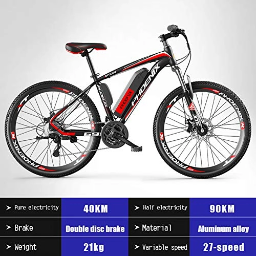 Elektrische Mountainbike : AKEFG 36V 250W elektrisches Fahrrad Electric Mountain Bike 26inch E-Bike 27 Beschleunigt Mens Sport Mountainbike-Lithium-Batterie Hydraulische Scheibenbremsen, Rot