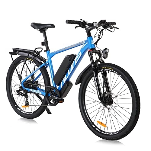Elektrische Mountainbike : AKEZ 26" Elektrische Fahrräder Für Erwachsene, Herren-Mountainbike, Magnesium-Legierung Ebikes Fahrräder All Terrain, 36V 12, 5Ah Austauschbaren Lithium-Ionen-Batterie Fahrrad Ebike (Blau-02)