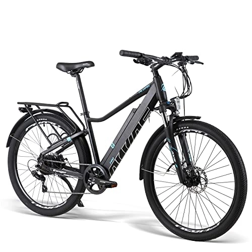Elektrische Mountainbike : AKEZ 27.5" elektrisches Fahrrad für Erwachsene, Elektro-Mountainbike für Männer, Elektro-Hybrid Fahrrad All Terrain 36V 12.5Ah Removable Lithium Battery Road Ebike für Radfahren Außen (Black)