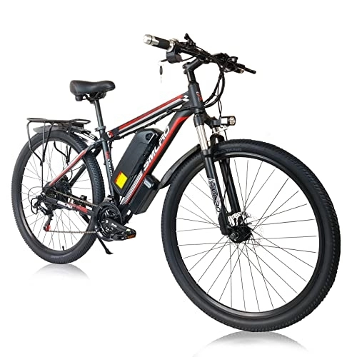 Elektrische Mountainbike : AKEZ 29" elektrisches Fahrrad für Erwachsene, Elektro-Mountainbike für Männer, Elektro-Hybrid Fahrrad All Terrain 48V 13Ah Removable Lithium Battery Road Ebike für Radfahren Außen (Black red-29-1000)
