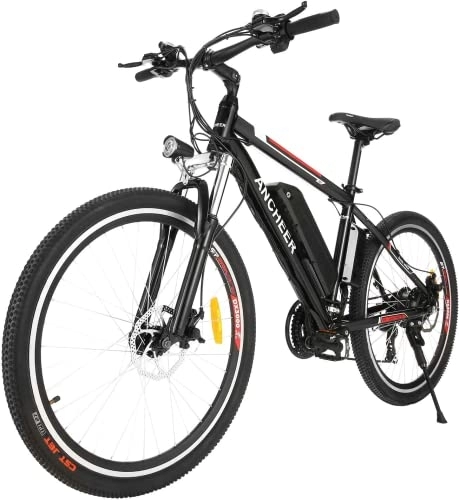 Elektrische Mountainbike : ANCHEER E-Bike / Elektrofahrrad Mountainbike, 26" / 27.5" Elektrisches Fahrrad / Pedelec mit 250W bürstenlosem Motor und 36V-10.4Ah / 12.5Ah Lithium-Akku & Shimano 21 Gang (26 Zoll, Schwarz)