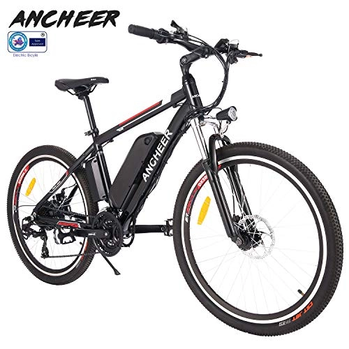 Elektrische Mountainbike : ANCHEER Elektrofahrrad Ebike Mountainbike, 26" / 27.5" Elektrisches Fahrrad mit 36V 8Ah / 10Ah / 12Ah Lithium-Batterie und Shimano 21-Gang (26" Wanderer Schwarz rot 12Ah)