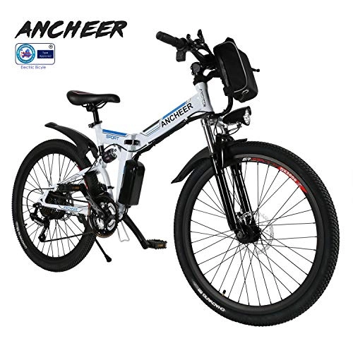 Elektrische Mountainbike : ANCHEER Elektrofahrrad Faltbares Mountainbike, 26 Zoll Reifen Elektrisches Fahrrad Ebike mit 250W brstenlosem Motor und 36V 8Ah Lithium-Batterie Shimano 21-Gang (wei)