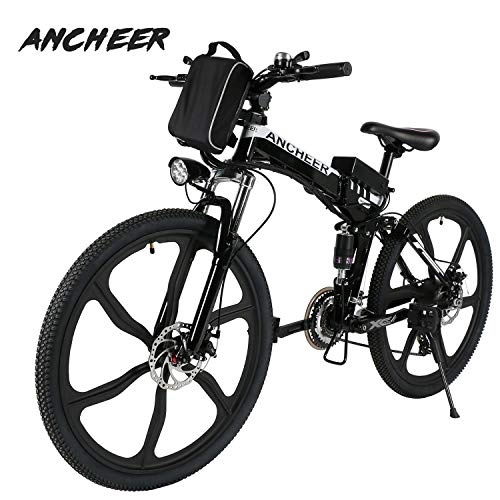 Elektrische Mountainbike : ANCHEER Elektrofahrrad Faltbares Mountainbike, 26 Zoll Reifen Elektrisches Fahrrad Ebike mit 250W bürstenlosem Motor und 36V 8Ah Lithium-Batterie Shimano 21 Gang (Mountain_schwarz 1)