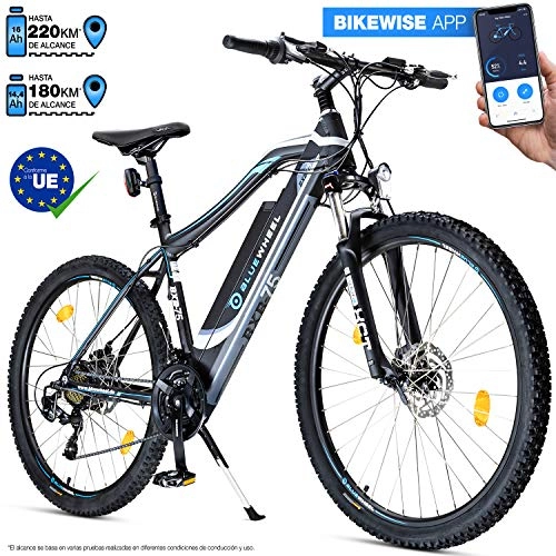 Elektrische Mountainbike : Bluewheel 27, 5 Zoll innovatives E-Bike 16Ah -Deutsche Qualitätsmarke- EU-konformes Pedelec mit App, 250W Motor, Lithium-Ionen-Akku Elektro-Fahrrad BXB75 mit Shimano 21 Gang-Schaltung, Alu Rahmen E-MTB
