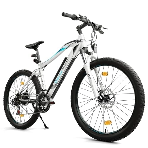 Elektrische Mountainbike : BLUEWHEEL E-Bike 27, 5“ & 29“ I Deutsche Qualitätsmarke | EU-konform Offroad E-Mountainbike 21 Gänge & Hinterradmotor für 25 km / h bis zu 150 km |Fahrrad mit MTB Federgabel, App, LED Licht | BXB75
