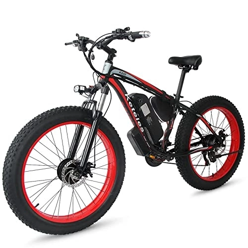 Elektrische Mountainbike : BYINGWD 26-Zoll-e-Bike Mountainbike, Elektrofahrrad Ebike, 26 Zoll E-Bike Mountainbike, Heckmotor + Frontmotor, Doppelmotor, Abnehmbare Lithiumbatterie, Shimano 21-Geschwindigkeit, (Color:Rot)