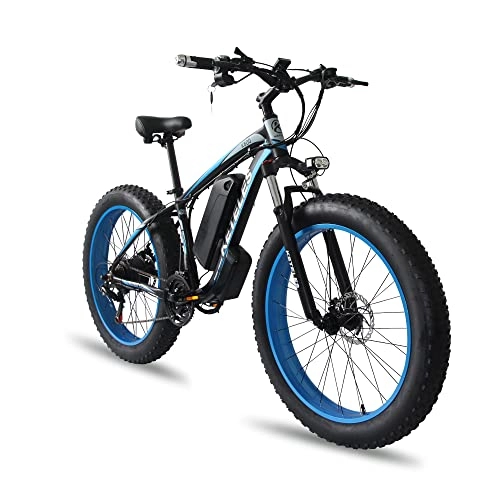 Elektrische Mountainbike : BYINGWD 26 Zoll E-Bike Mountainbike, Elektrofahrräder ebike ，Abnehmbare Lithium-Batterie， Shimano 21-Gang， 4, 0" Fette Reifen (Blue)