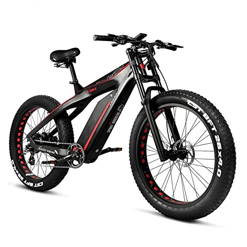 Elektrische Mountainbike : BZGKNUL EBike Erwachsene elektrische Fahrrad 1000W Motor 30mph 26 Zoll Fettreifen Berg Elektrische Fahrrad LCD-Display- und Kohlefaser E-Bikes