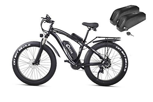 Elektrische Mountainbike : Ceaya Electric Bike 48V 26"* 4, 0 Fat Tire E-Bike LCD-Display Shimano 21 Geschwindigkeit (2Akku) (Blau(2Akku))