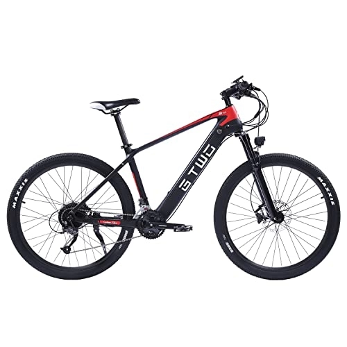 Elektrische Mountainbike : CF275 Erwachsene Ebike 27, 5 Zoll 27-Gang-Mountainbike Leichter Kohlefaserrahmen Luftfederung Vorderradgabel (Schwarz rot)