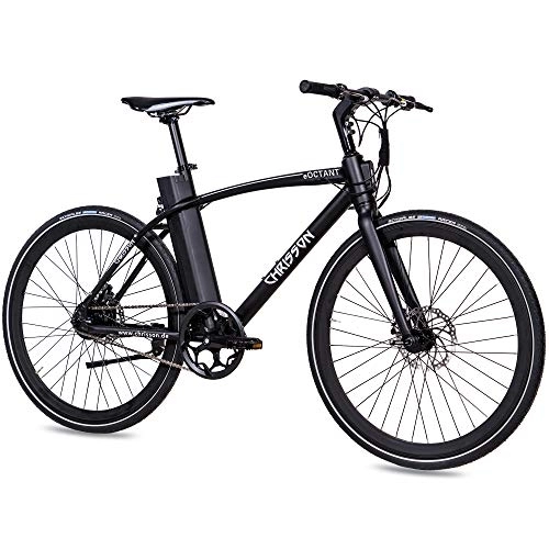 Elektrische Mountainbike : CHRISSON 28 Zoll E-Bike City Bike eOCTANT mit Vorbau-Display schwarz - Elektrofahrrad Urban Bike mit Aikema Hinterradmotor 250W, 36V, 40 Nm, Pedelec für Damen und Herren