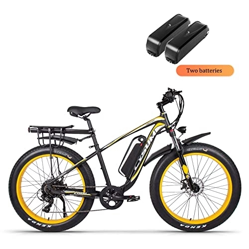 Elektrische Mountainbike : Cysum CM-980 E-Bike für Herren 48V 17AH Fat 26"4.0 Mountainbike Elektrofahrrad (Gelb-Doppelte Batterie)