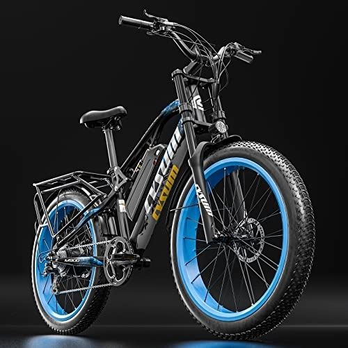 Elektrische Mountainbike : cysum Elektrofahrrad 26 Zoll Elektro Mountainbike Schneefahrrad 48V 17AH Batterie Fat Tire Ebike (Black Blue)