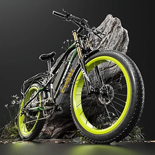 Elektrische Mountainbike : CYSUM M900 Ebike, 26 Zoll Elektrofahrräder Herren, 48V 17AH Lithium Batterie, Beach Mountain Fat Tire Elektrofahrrad, Shimano 9 Speed Hydraulic Disc Brakes Mountainbike(Schwarz Grün)