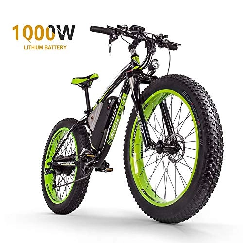 Elektrische Mountainbike : Dwm Elektro-Mountainbike, 26 Zoll (66 cm), 4.0 große Reifen, E-Bike, MTB, mit Lithium-Ionen-Akku mit hoher Kapazität (48 V, 16 Ah, 1000 W), E-Bike, 21 Gänge, vollständiges Federung, Schwarz + Grün