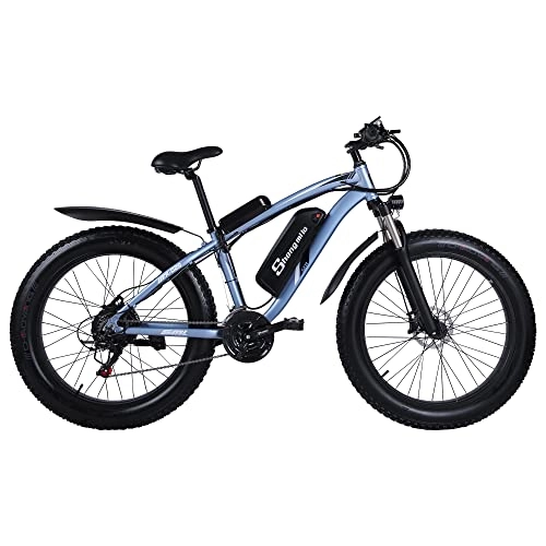 Elektrische Mountainbike : E-Bike Elektrofahrrad 26 * 4.0 Zoll Fat Reifen hydraulische Scheibenbremsen für Herren Damen (Blau)