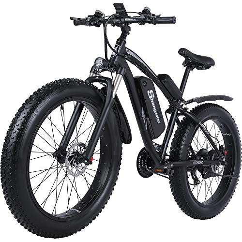 Elektrische Mountainbike : E-Bike Elektrofahrrad 26 * 4.0 Zoll Fat Reifen hydraulische Scheibenbremsen für Herren Damen (Schwarz)