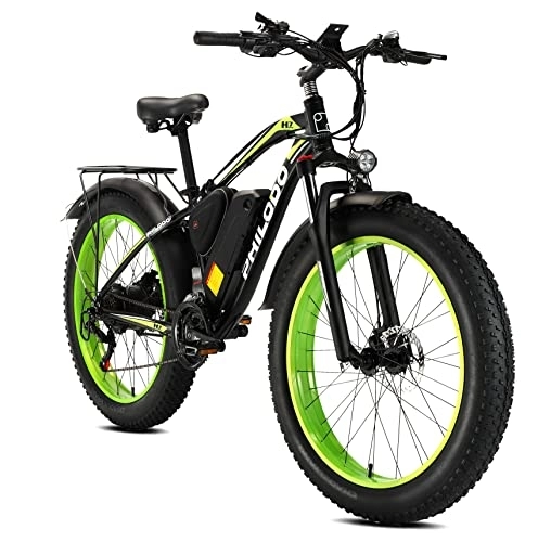 Elektrische Mountainbike : E Bike Herren 26 Zoll E-Mountainbike, mit 4, 0'' Fetter Reifen, 48V 624Wh Lithium Akku 70km, Hydraulische Scheibenbremse, 21-Gang-Getriebe, mit Integrierte Steuerung und Bremsleistung aus - Grün