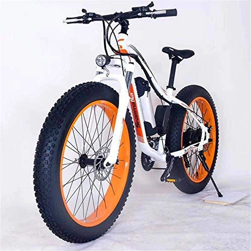 Elektrische Mountainbike : Ebike e-Bike, 26" Electric Mountain Bike 36V 350W 10.4Ah austauschbaren Lithium-Ionen-Akku Fat Tire Bike Schnee for Radsports Reisen Commuting (Color : White Orange)