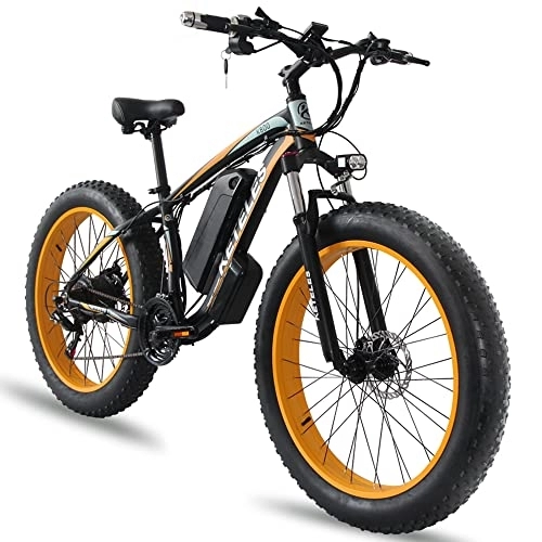 Elektrische Mountainbike : Electric Bicycle Ebike Mountain Bike, 26 Inch Fat Tire Electric Bicycle with 48 V 18 Ah / Lithium Battery and Shimano 21 Speed (gelb)