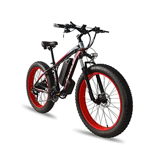 Elektrische Mountainbike : Electric Bicycle Ebike Mountain Bike, 26 Inch Fat Tire Electric Bicycle with 48 V 18 Ah / Lithium Battery and Shimano 21 Speed (rot)