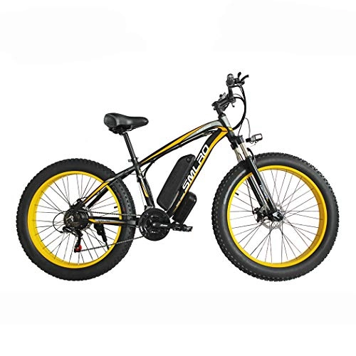 Elektrische Mountainbike : Elektrische Fahrräder für Erwachsene Frauen Männer, 4, 0" Fat Reifen 26 Zoll 21-Speed-Damen-Gebirgsfahrrad, 48V 13AH / 15AH 350W / 500W / 1000W MTB E-Bike mit IP54 Wasserdicht, Black yellow, 1000W15AH