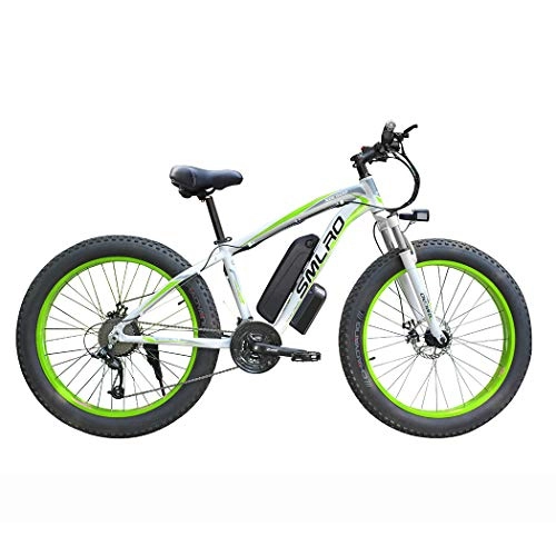 Elektrische Mountainbike : Elektrische Fahrräder für Erwachsene Frauen Männer, 4, 0" Fat Reifen 26 Zoll 21-Speed-Damen-Gebirgsfahrrad, 48V 13AH / 15AH 350W / 500W / 1000W MTB E-Bike mit IP54 Wasserdicht, White green, 500W13AH