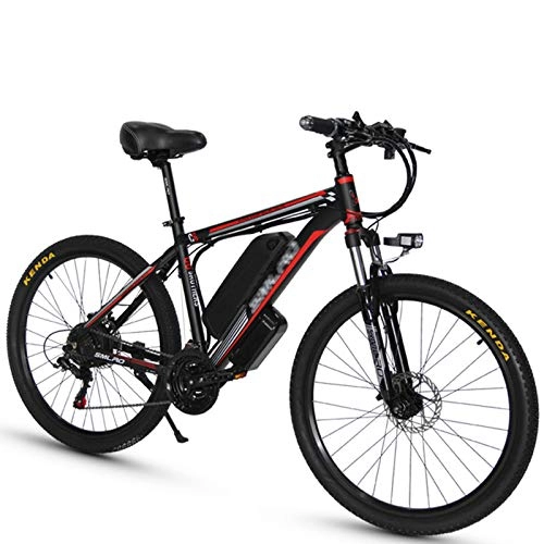 Elektrische Mountainbike : Elektrisches Mountainbike, 1000 W, 66 cm, Elektrofahrrad mit abnehmbarem 48 V 18 Ah Lithium-Akku, drei Arbeitsmodi, mit Rücksitz (schwarz rot)