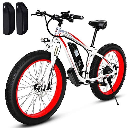 Elektrische Mountainbike : Elektrisches Mountainbike, Elektrisches Fahrrad, 500W / 1000W Motor, 26inch Fat Ebike, 48 V 17 AH Batterie (1000w + Ersatzakku) Elektrisches kraftvolles Fahrrad. (Color : Red, Size : 500w)