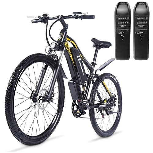 Elektrische Mountainbike : Elektrofahrrad 27, 5 Zoll mit zwei 48 V / 17 Ah abnehmbaren Lithium-Akkus, Vollfederung, Shimano 7-Gang-City-E-Bike GUNAI M60