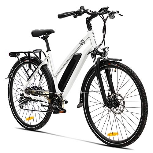 Elektrische Mountainbike : Elektrofahrrad E Bike VecoCraft Athena E-Bike Trekking Pedelec für Damen Herren, 28Zoll Urban Citybike, mit 36V 250W 13Ah Akku 25km / h 100km, Shimano 8-Gang Electric Bike, Weiss