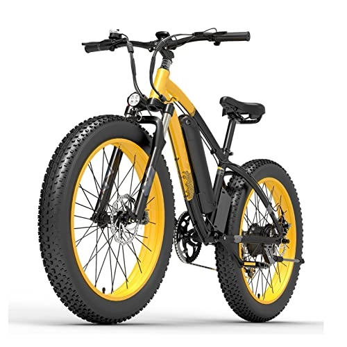 Elektrische Mountainbike : Elektrofahrrad für Erwachsene 25 Mph 26"Fat Tire 1000W 48V 13Ah Batterie Elektrofahrrad Moped Snow Mountain Ebike (Farbe : Gelb)