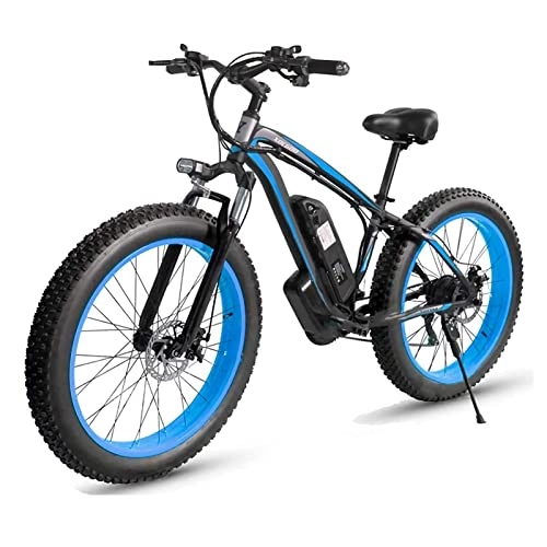 Elektrische Mountainbike : Elektrofahrrad für Erwachsene 26" Fat Tire 1000W Motor Abnehmbarer Li-Ion Akku 13Ah 21 Anzahl der Geschwindigkeiten Elektrisches Mountainbike (Farbe : Blau, Number of speeds : 21)