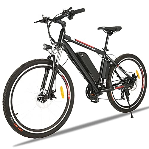 Elektrische Mountainbike : Elektrofahrrad für Herren und Damen 26" Ebike Mountainbike mit Abnehmbare 36V 12.5Ah Batterie und Shimano 21-Gang / Höchstgeschwindigkeit 28km / h (Schwarz Rot A)