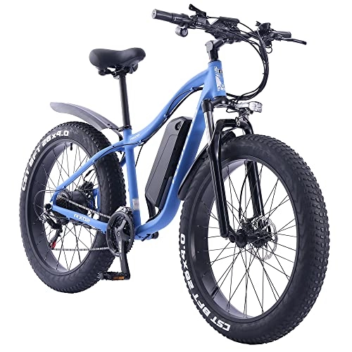 Elektrische Mountainbike : Elektrofahrrad MTB Mountainbike E-Bike für Herren Damen, 26 x 4, 0 Zoll, Fat Bike 48 V, 16 Ah, hochwertiger Akku (blau)