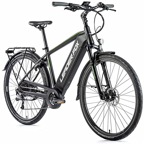 Elektrische Mountainbike : Elektrofahrrad VAE City Leader Fox 28 Zoll Sandy 2021 Herren Hinterradmotor AR Bafang 36 V 250 W 15 Ah Aluminium schwarz matt grün 7 V schwarz / grün